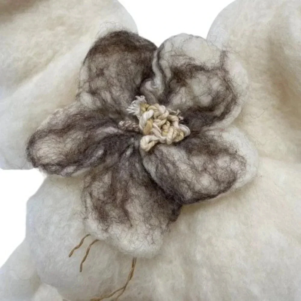 Handmade Nuno Felted Wool Scarf Wrap with Removable Felted Flower Pin NWT